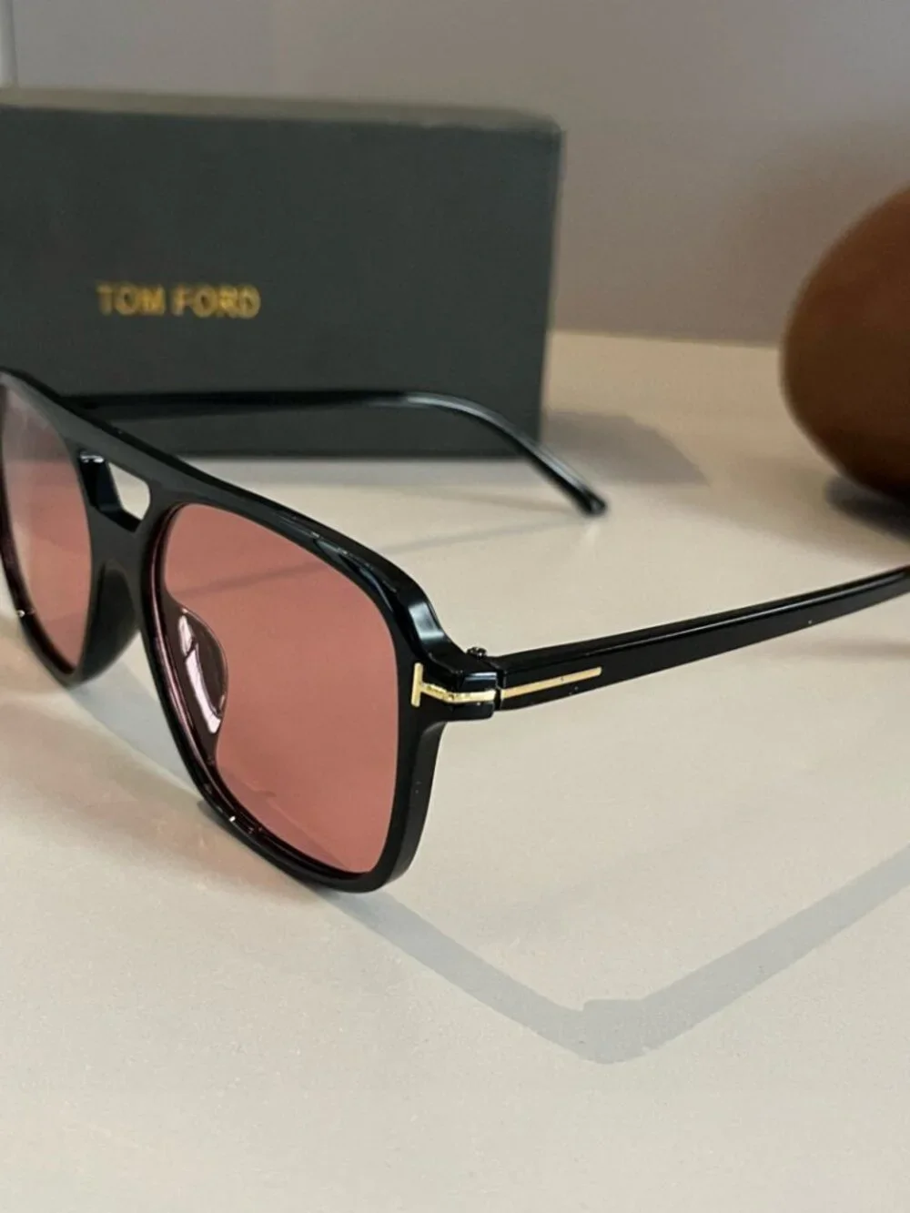 TOM FORD Red-Frame Gold T Sunglasses